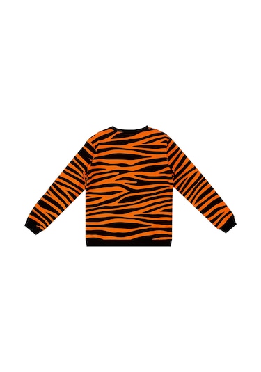 Denokids Kaplan Aplikeli Erkek Çocuk Sweatshirt Turuncu