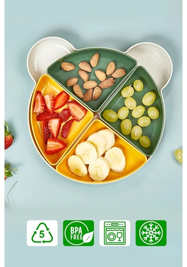 Gi Mama Tabağı 4 Bölmeli Ve Kaşıklı Mama Tabağı Seti Çok Renkli