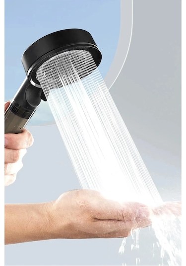 Siyah Filtreli 5 Fonksiyon Çelik El Duşu Siyah Duş Hortumu Mafsal Siyah