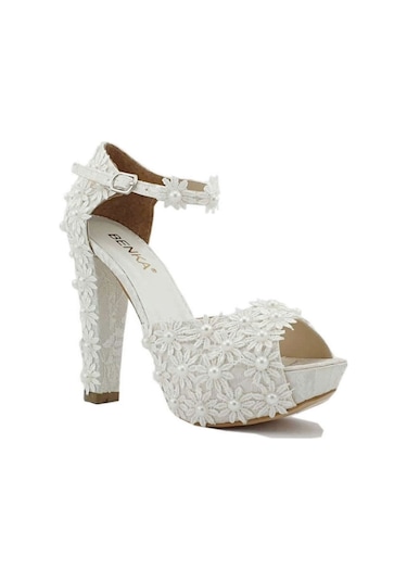 Ilgipark Çiçekli Sedef 12 Cm Topuklu Platform Gelin Ayakkabısı
