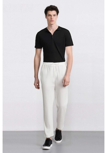 DeFacto %100 Pamuk Keten Görünümlü Pantolon Beli Lastikli Slim Fit Dar Kesim Cepli Düz Paça D2671AX25SMER85