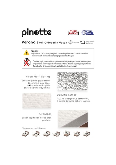 Nironyatak Tek Kişilik 90X200 Cm Yatak Verona Full Ortopedik Sert Yatak