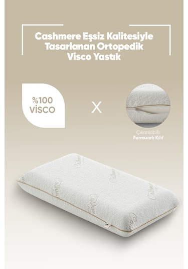 Kaşmir Visco Yastık - Özel Büyük Boy Cashmere Uyku Yastığı - Ortopedik Kaşmir Kumaş Visko Yastık Beyaz