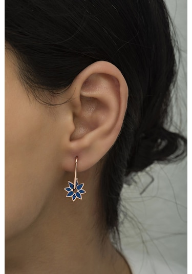 Nereze 925 Ayar Gümüş Mavi Mineli Rüzgar Gülü Küpe