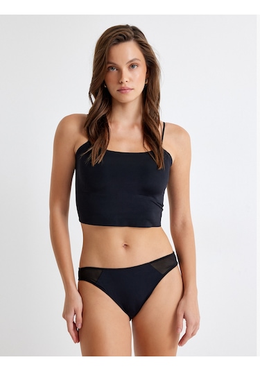 Koton Vücudu Saran Nefes Alan Kumaş Dikişsiz Askılı Kaplı Dolgusuz Yarım Atlet Siyah 5wlk10136mk Siyah