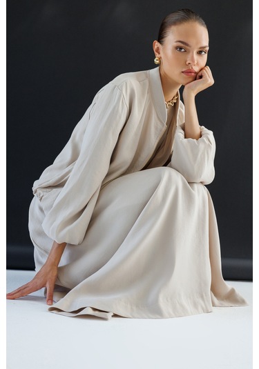 Mizalle Modal Karışımlı Taş Rengi Beli Lastikli Maksi Etek Taş