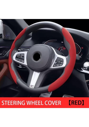 Kırmızı Seametal 1 Çift Evrensel Araba Direksiyon Güçlendirici Kapak İç Karbon Fiber Kaymaz Kapak Direksiyon Koruma Kapağı