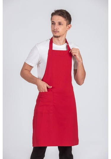 Erkek Boyundan Asmalı Barista Şef Mutfak Önlüğü Kırmızı
