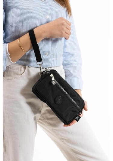 Klinkır Kumaş Mini Çapraz Askılı Kadın Çanta Yağmur Geçirmez El Askılı Çanta 20 10 Cm Mega Bag Siyah