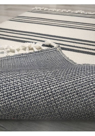 Tarz Wool 20-001 Siyah Bej-siyah Yün Dokuma Kilim 110 x 170 CM