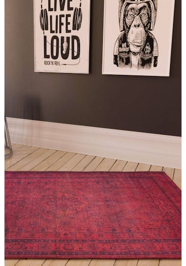 Dorian Eskitme Desenli Dokuma Taban Dekoratif Kırmızı Halı (Al 29