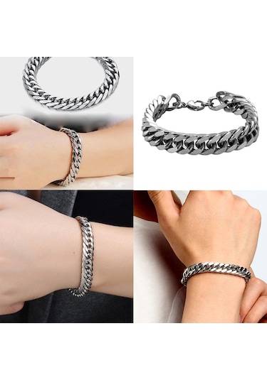 Erkekler Bilezik Küba Link Zinciri Katı Miami Kadın Kaplama Bordür Bileklik Takı 17x0.6 Cm 18x1.2cm Gümüş