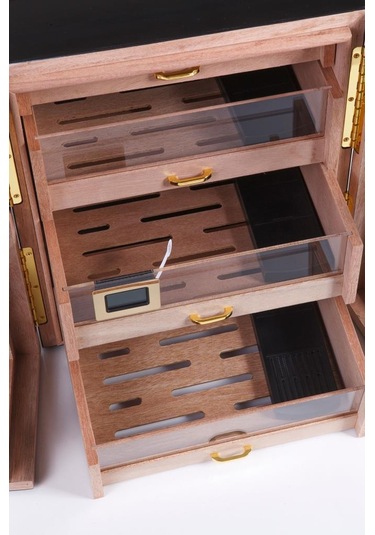 Premiumquality Santa Rosa Siyah 4 Çekmeceli Sedir Humidor Puro Kutusu