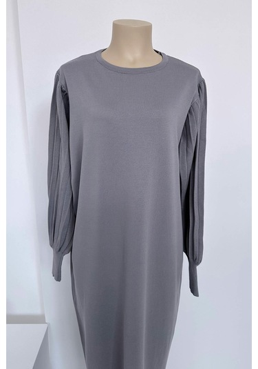 Balon Kol Merserize Elbise - Gri