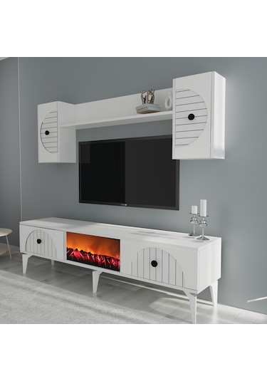 Breda Şömineli Tv Ünitesi Takımı Beyaz