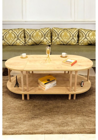 Çevir Kur 3'ü 1 Arada 2 Raflı Orta Sehpa Ve Dekoratif Yan Sehpa Gazetelikli Meşe