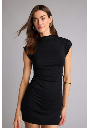 Defacto Bodycon Vücudu Saran Ribana Mini Elbise H5756ax26spbk81 Siyah-bk81