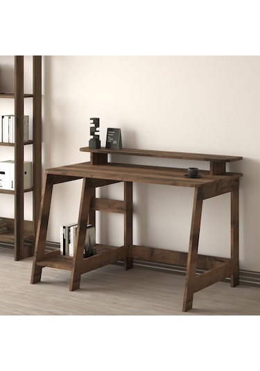 Country Ergonomik Çalışma Masası, Modern Bilgisayar Masası - Antik Ceviz