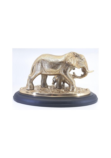 Ahşap Kaide Üzeri Pirinç Fil Ve Yavrusu