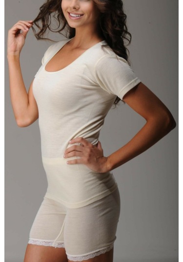 Hasyün 302 Ribana Biyeli Yün Kısa Kollu Termal -krem Krem