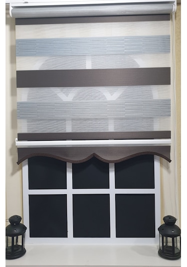 Pliseli Zebra Stor Perde Kahve Gri Etek Dilimli St 015