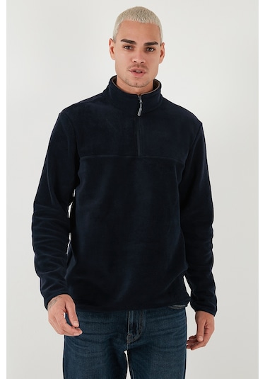 Buratti Regular Fit Anti-Pilling Tüylenme Yapmayan Dik Yaka Kalın Kışlık Şardonlu Erkek Polar 5896700 Lacivert