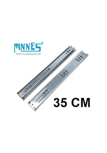 Minnes 35 cm Tam Açılım Teleskopik Mobilya Çekmece Rayı 36 Mm Gri