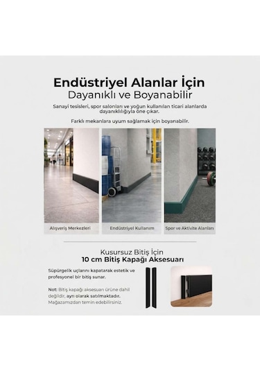 Espumo Kompozit Süpürgelik 10 cm Siyah | Suya Dayanıklı Parke Duvar Süpürgelik 2,40 m ESP406
