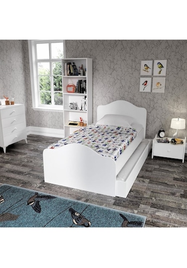 Baby Darling Kanguru Yavrulu Karyola 90x190cm Tekerlekli Yavru Yatak- Metal L Demir Destekli Beyaz %100 Mdf