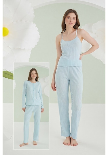 Nbb Kadın Mavi Loungewear Pintel 3lü Pijama Takımı