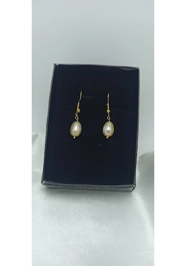 24k Altın Kaplama Gerçek Somon İnci 14mm Tasarım Küpe