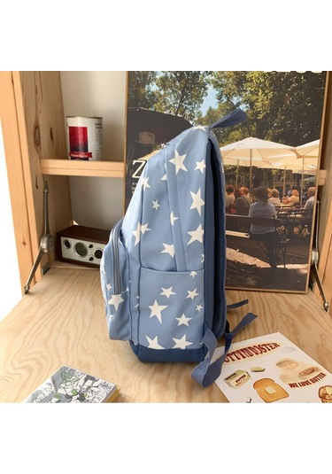 Jeemson Mavi Yıldız Desenli Geniş Hacimli Nilon Sırt Çantası 30x13x45 Cm