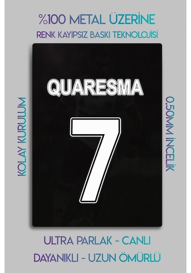 Ricardo Quaresma 7 Numara - Metal Parlak Dekoratif Sporcu Duvar Tablosu