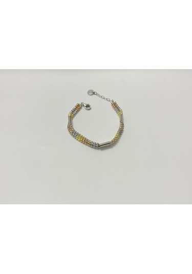 Silver Point Çift Sıra Üç Renk Top Dorika Bileklik Gümüş