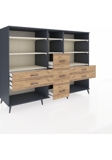 Kronos Dolap 8 Raflı 7 Çekmeceli 220x59x163 Antrasit-aytaşı/çam Antrasit-aytaşı/çam