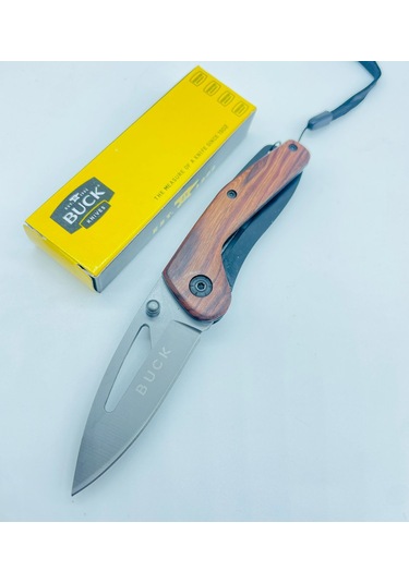 Buck Marka Ahşapkasa Miniceplik Anahtarlıklı Çakı //15cm-x45 Gri - Kahverengi