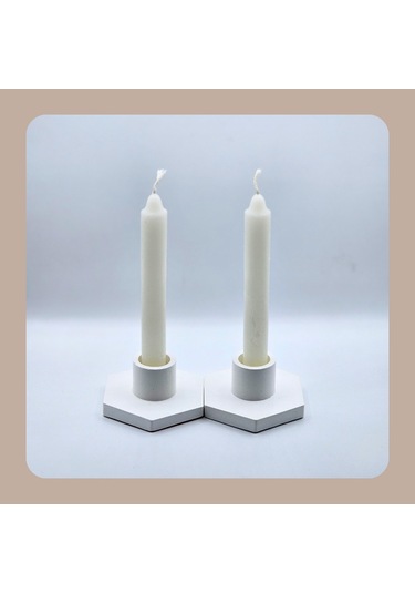 Lumen Dekoratif 2'li Mumluk & Şamdan Seti El Yapımı Obje Minimalist Tasarım Beyaz