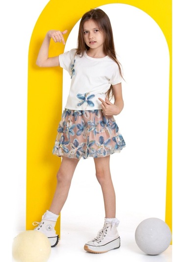 Kız Çocuk Zambak Detaylı Etekli Takım Mavi
