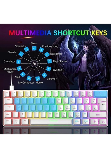 %60 Rgb Türkçe Q Beyaz App Uygulamalı Red Switch Kablolu Gaming Klavye Oyuncu Klavyesi
