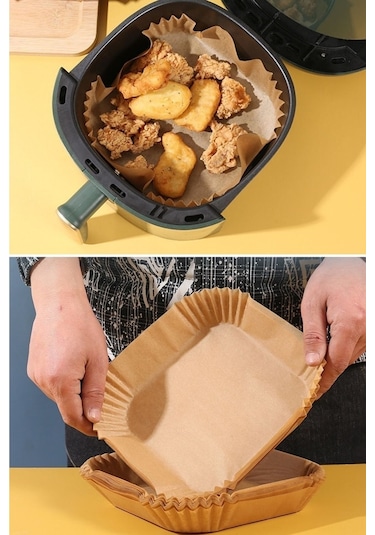 Melsen 50 Adet Airfryer Pişirme Kağıdı Kare Tabak Model Yağlı Kağıt