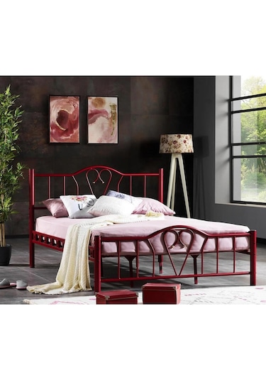 Reyo Orkide Çift Kişilik Ferforje Bordo Metal Karyola 180x200