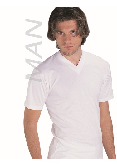 Erkek Beyaz Süprem Yarım Kollu V Yaka % 100 Pamuklu Fanila 3 Lü Paket 111-3b Beyaz