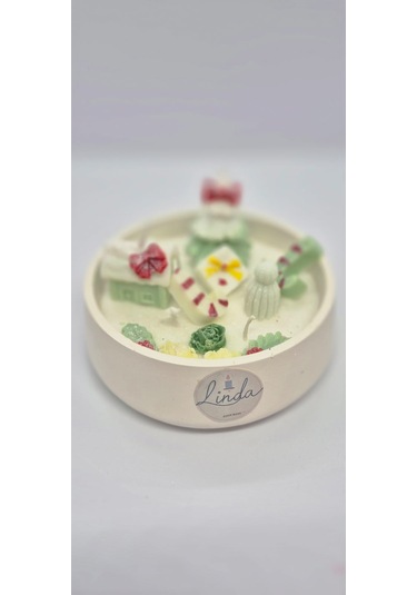 Yılbaşı Hediyelik Linda Kase Mum El Yapımı, Doğal Soya Mum Açık Sarı - Yeşil