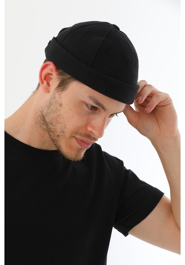 Kaşe Siyah Arkadan Ayarlı Retro Hip-hop Takke Şapka Siyah