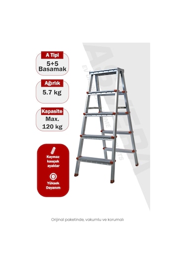 Asvera 5+5 Çift Çıkışlı A Tipi Katlanabilir Profil Merdiven - Çift Taraflı Galvanizli Merdiven