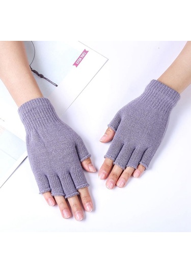 Kadınlar Ve Erkekler İçin 1 Çift Unisex Siyah Yarım Parmak Parmaksız Eldiven Yün Örme Bilek Pamuklu Eldivenler Sıcak Kış İş Eldivenleri Gri