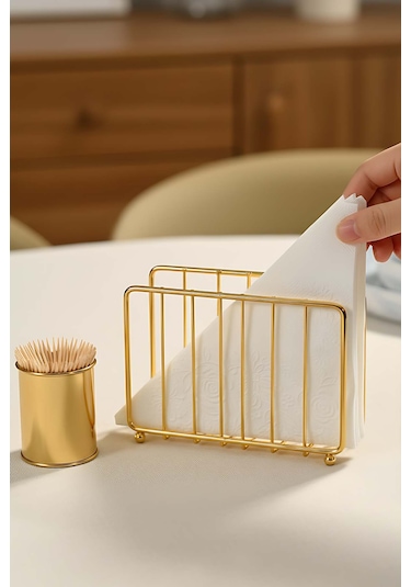 Gold Kafes Metal Peçetelik Gold