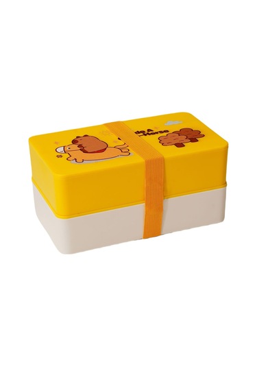 Sarı Sevimli İki Katlı Yemek Kutusu - Öğrenciler Ve Ofis İçin Taşınması Uygun. Sarı