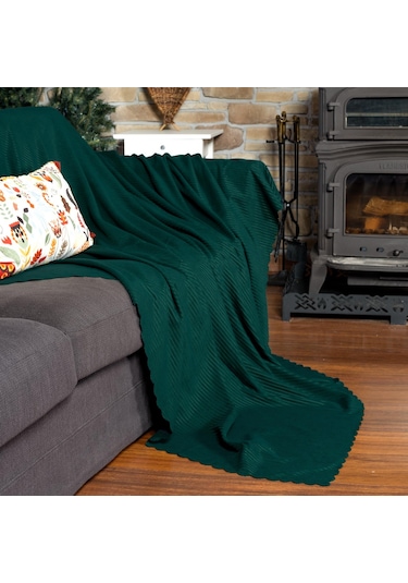 Mikrofiber Şönil Fitilli Minimalist Tekl Koltuk Örtüsü - 110x175 Cm,2 Adet Çift Taraflı, Kaymaz, Terletmez Zümrüt Zümrüt