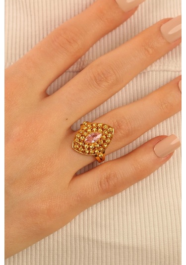 Çgkmücevherat Pembe Taşlı Dorikalı Altın Yüzük Drkp001 Gold